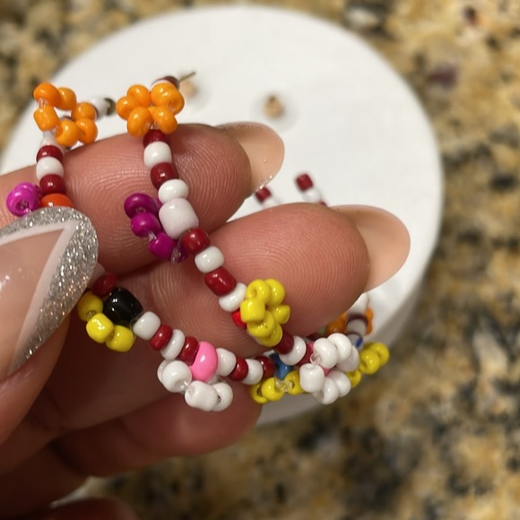 Zara Colorful Beaded Flower Hoop Earrings - Picture 6 of 11